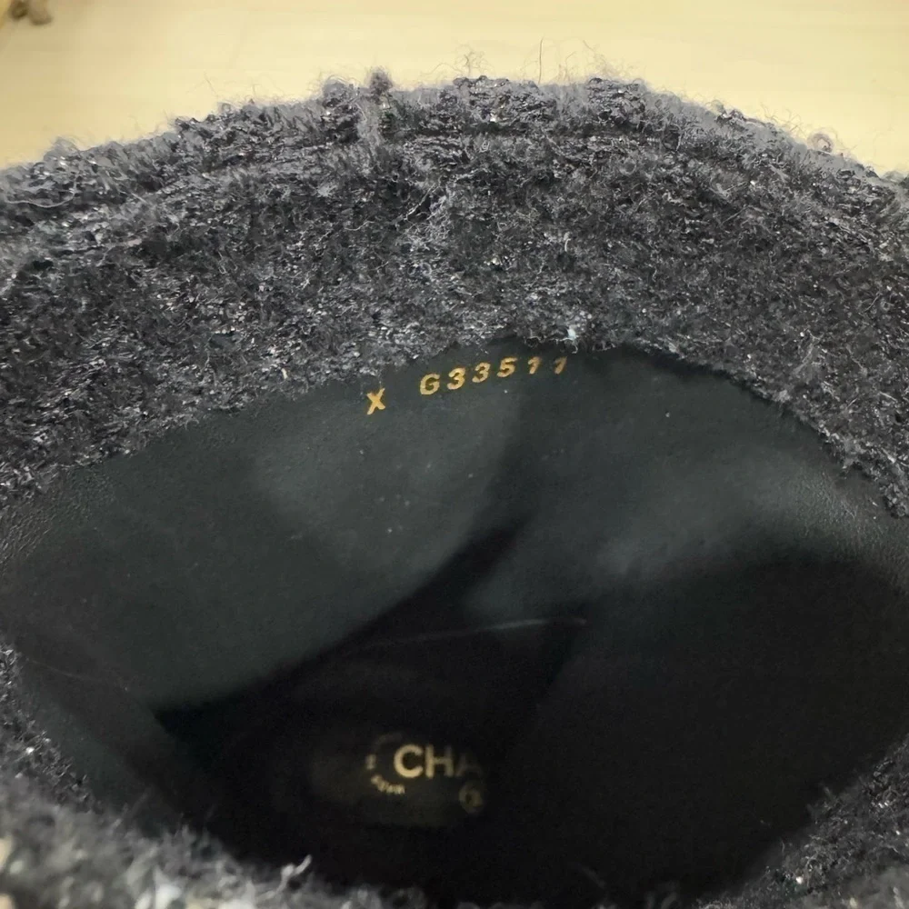 CHANEL Two Tone Tweed Boots 37.5
